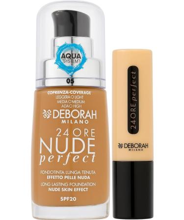  DEBORAH Deborah Milano 24 Hour Nude Perfect Foundation + 24 Hour Perfect Concealer | Bare Skin Effect | Long Wear with DH Oxygen Complex and SPF 20 | Medium Coverage | Nude 05 Medium Beige - Buy Online on GoSupps.com