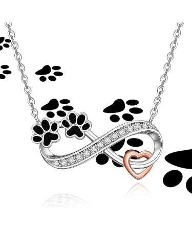 Dainty Sterling Silver Dog Cat Heart Paw Print Necklace | Pet Infinity Memorial Gift with Black Paw Heart Crystal Pendant for Women - Buy Online on GoSupps.com