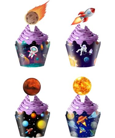 Universe Planet Cupcake Toppers Space Astronaut Cupcake Wrappers for Baby Shower Birthday Outer Space Themed Party Cake Decorations Supplies - Buy Online on GoSupps.com