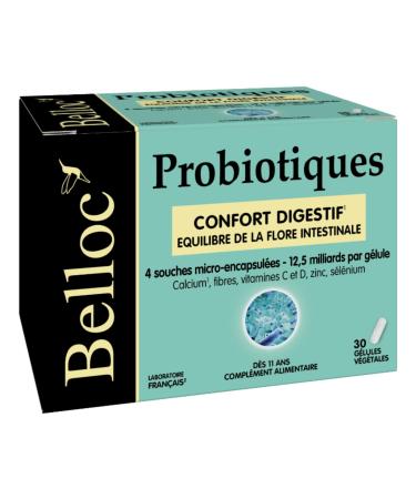 Belloc Probiotiques - Confort digestif Equilibre de la Flore Intestinale - 4 Souches Microbiotiques - D s 11 ans - 30 G lules V g tales Sans saveur 30 unit (Lot de 1)