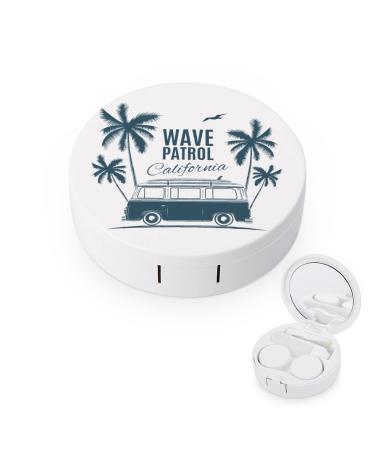 Palms And Seagull Round Case For Contact Lens Kit Storage Box with Mirror Printed