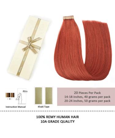 Hotlulana Copper Red Tape Extensions - 16 inch (40cm) Invisible Remy Real Hair - 20 Pack #350 - Buy Online on GoSupps.com