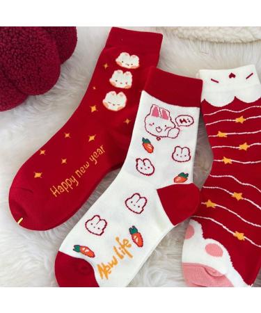 4 Pairs Lucky Red Girls Socks | Traditional Chinese New Year Gift | Comfortable Sports Socks | Size 34-40 - Buy Online on GoSupps.com