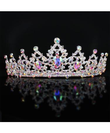 SuPoo Silver Tiara and Crown for Women - AB Crystal Headband for Queen, Wedding, Prom, Christmas - Shiny Princess Decoration - Buy Online on GoSupps.com