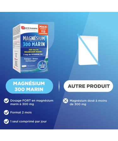 Fort Pharma - Marine Magnesium 300 | 300mg Marine Magnesium - Stress Fatigue Anxiety Overwork Irritability - Vitamin B6 | Maxi format 4x4 weeks 112 tablets 1/day - Buy Online on GoSupps.com
