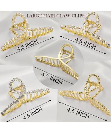 5 Pack Large Pearl and Rhinestone Hair Clips for Women - Stylish and Durable Hair Accessories for Thick and Long Hair - Buy Online on GoSupps.com