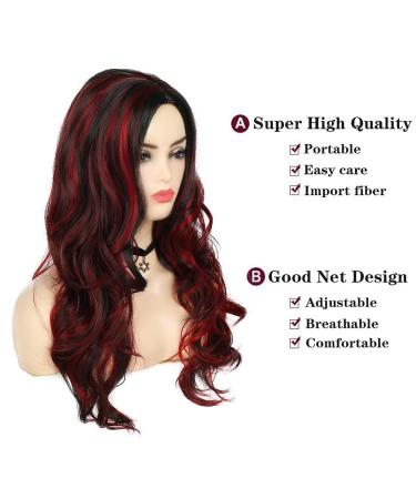 Sallcks Black Red Long Wavy Wig for Women - 2 Tone Synthetic Costume Wig - Buy Online on GoSupps.com