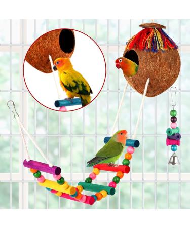 17-Piece Bird Parakeet Toy Set | Swing, Chew, Climb, Hang | Coconut Cage Toys for Cockatiels, Conures, Finches, Budgies | Lovebird Accessories - Buy Online on GoSupps.com