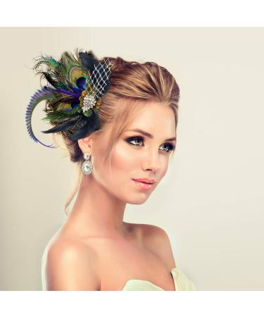 Peacock Feather Fascinator Headpiece with Rhinestone Detail for Women - Buy Online on GoSupps.com