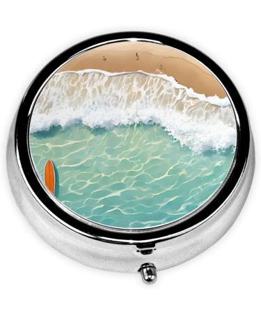 Romantic Beach Pattern Round Pill Box | 3 Compartment Travel Medicine Organizer | Mini Decorative Pocket Purse for Vitamins & Tablets - Buy Online on GoSupps.com