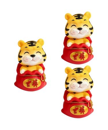 Beavorty 3 pcs year of the tiger bobble head ornament Resin Sculpture interior chinese zodiac lucky figurines good luck tiger car dashboard doll toy figure wild office God of Wealth bubble Red 1x3pcs 6X6X9.5CMx3pcs
