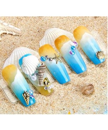 Ocean Themed Nail Charms - Sea Shells & Starfish Style | Nail Accessories with Rhinestones | 2 Boxes Assorted Designs with Tweezers - Buy Online on GoSupps.com