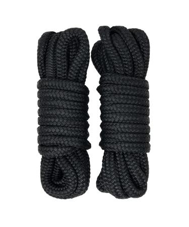 Rainier Supply Co. 2-Pack Boat Dock Lines - 15 ft x 3/8 inch Boat Rope - Premium Double Braided Nylon Dock Rope - Mooring Lines with 12" Eyelet - Black 15' x 3/8" 2 Pack - Black