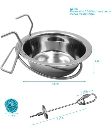 2 Pack Stainless Steel Bird Feeder Cups with Wire Hook - Parrot Feeding Dishes for Finches, Lovebirds - Includes Food Holder and Rattan Ball - Buy Online on GoSupps.com