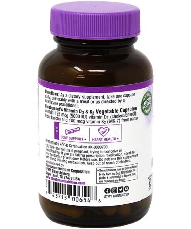 Bluebonnet Nutrition Vitamin D3 & K2 â€“ 60 Veggie Capsules for Immune Support & Bone Health - Buy Online on GoSupps.com