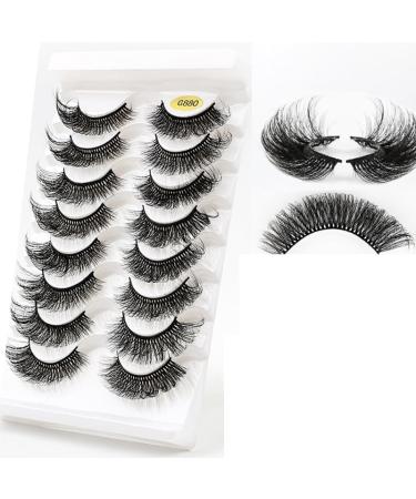 G880-G889 Russian Strip Fake Lashes D Curl(8 Pairs - Reusable) 3D Effect Naturally Thick Eyelashes Fluffy Wispy Natural False Eyelashes G880
