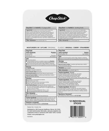 Chapsticks Variety Pack: Classic Original, Cherry, Strawberry Lip Moisturizer - 12 Count - Buy Online on GoSupps.com