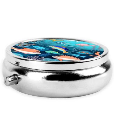 Submarine Dolphins Round Pill Box | 3 Compartment Portable Organizer for Travel & Everyday Use - Buy Online on GoSupps.com