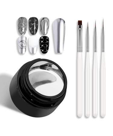 KYDA Metallic Painting Nail Gel Silver Nail Gel Polish Mirror Nails Finish Metal Painting Gel Super Glossy Soak off UV/LED Nail Gel Kit by Ownest Beauty