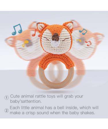 2PC Handmade Baby Rattles - Wooden & Crochet Doll Plush Toys for Newborns (3-6 Months) | Sensory Development Gifts for Toddlers - Buy Online on GoSupps.com