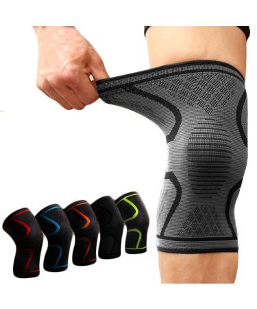 Athletics Knee Compression Sleeve Brace Support NatureT Cushioning Silicone for Running Jogging Sports Joint Pain Relief Arthritis and Injury Recovery-Single Wrap M Black