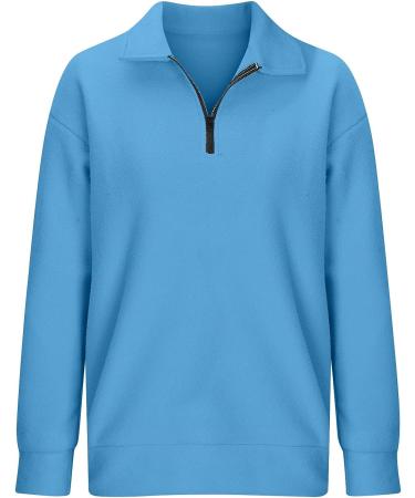 Solid Blue Oversized Half Zip Sweatshirt for Women | 2022 Fall Fashion Top - Buy Online on GoSupps.com