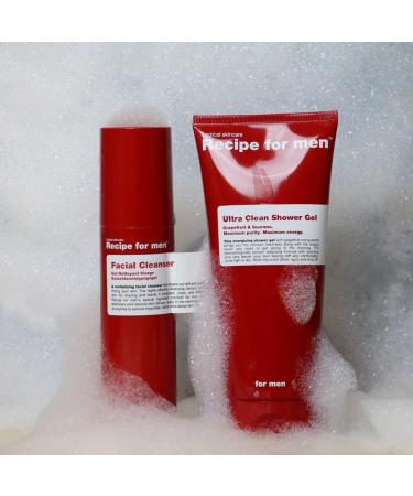 RECIPE FOR MEN Revitalizing Facial Cleanser: Effective Men's Formula with Sebustop Sea Plant Extract & Minerals 100% Vegan - 100 ml - Buy Online on GoSupps.com