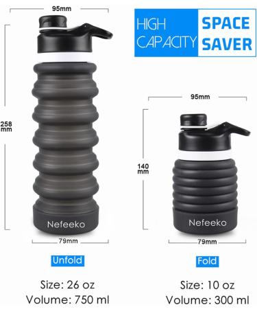 Nefeeko 26oz Collapsible Water Bottle | Silicone Foldable & Leakproof | BPA Free | Portable Sport Bottle with Carabiner | Ideal for Travel, Camping, Hiking - Buy Online on GoSupps.com
