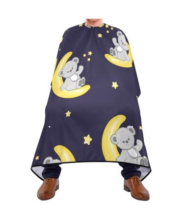 Waterproof Barber Cape -Cute Teddy Bear on Moon Cheetah Haircut Bib for Men Unisex Hair Cutting Cape(8rp1a)