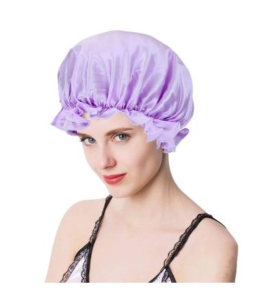 Samtree Womens Silk Sleep Hat  Elastic Lined Bonnet Hats Satin Nightcap Head Cover for Hair Beauty(Purple) 01-purple