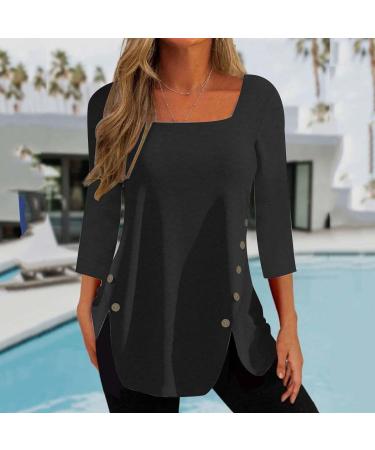 tsaChick Women's Square Neck Sweatshirt with Side Button Detail | Long Sleeve Fitted Black Hoodie for Women | S-XXL - Buy Online on GoSupps.com