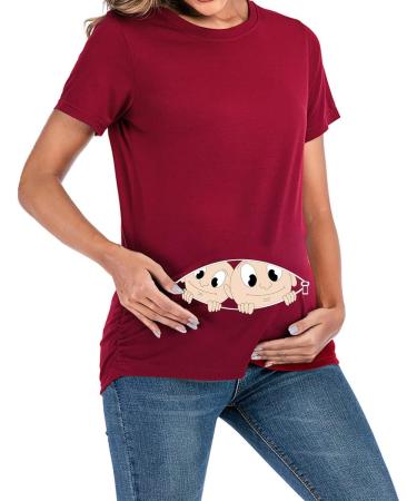 Maternity Tee: Funny Pregnancy T-Shirt for Pregnant Women - Twin Wine Red M - Buy Online on GoSupps.com