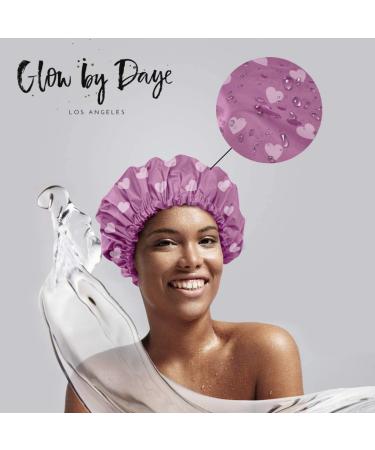 Glow by Daye Satin Lined Shower Cap - Adjustable & Waterproof with Satin Interior | Large Pink Heart - Buy Online on GoSupps.com