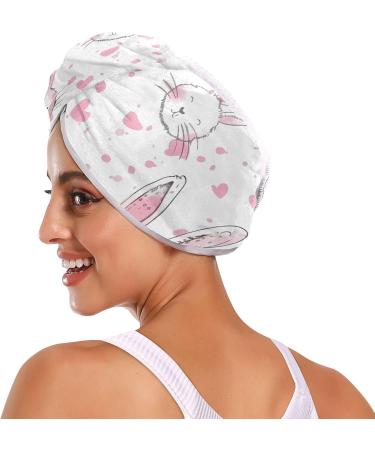 Pink Rabbit Heart Hair Towel 2 Pack - Super Absorbent Quick Dry Hair Turbans for Women & Girls - Buy Online on GoSupps.com