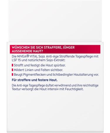 NIVEA VITAL SOJA Firming Day Cream SPF 15 for Mature Skin with Natural Soy Extract SPF Day Cream Against Pigmentation Spots (50 ml) - Buy Online on GoSupps.com