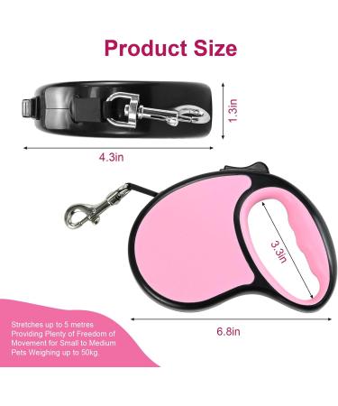 Retractable Dog Lead 5M Long Extendable with Non-Slip Handle & Adjustable Dog Lead One-Hand Brake Pause Lock 360 Universal Anti-winding with Bonus Training Clicker for Small Medium Dogs (Pink) - Buy Online on GoSupps.com