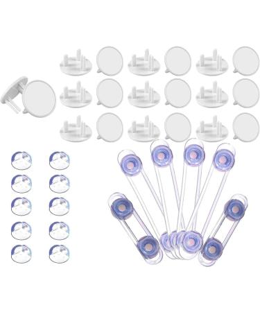 Child Proof Plug Socket Covers UK 20 PCS + Corner Protectors 10 PCS+ Baby Safety Locks 6 PCS - Baby Safety Set for General Home Safety and Your Children s Safety