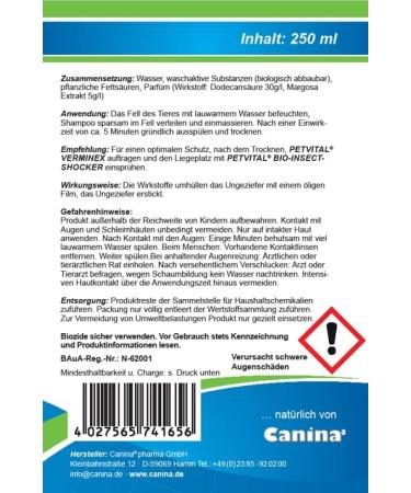 Canina 741656 Petvital Verminex Shampoo 250ml - Effective Pet Flea & Tick Treatment | International Shipping Available - Buy Online on GoSupps.com