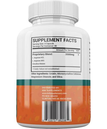 Nitric Oxide Complex 3500mg | L-Arginine HCL, AAKG, AKG, Citrulline Malate | 120 Capsules by KRK Supplements - Buy Online on GoSupps.com