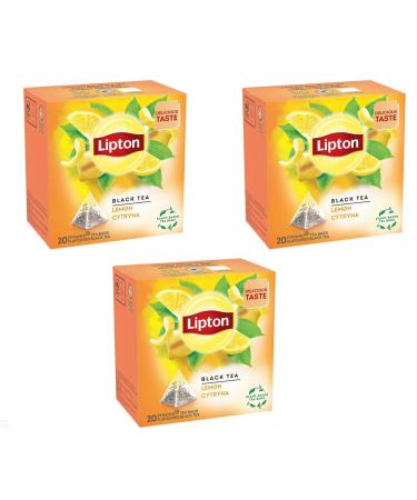 Lipton Black Tea - Lemon - 20 Premium Pyramid Tea Bags |Pack of 3