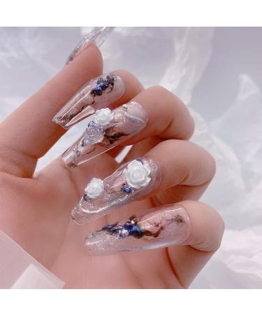 3D White Aurora Camellia Nail Charms - 90Pcs Elegant Wedding Nail Art Jewelry for DIY Decorations - Buy Online on GoSupps.com