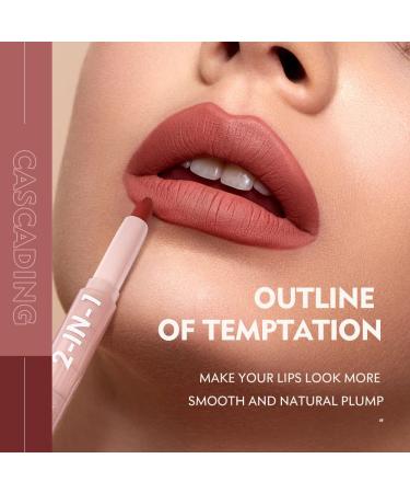 2-in-1 Matte Lip Liner Pencil Red Lipstick Set - Longwear, Waterproof, and Pigmented Lip Pencil with Jojoba Oil - Non-fading, Non-stick Cup Lip Liner - Buy Online on GoSupps.com