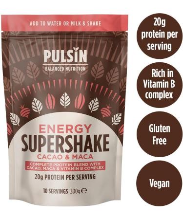 Pulsin - Cacao & Maca Vegan Supershake - 300g - Plant Based Vegan Energy Support Protein Powder - Gluten & Free Dairy Free Cacao & Maca 300 g (Pack of 1) - Buy Online on GoSupps.com