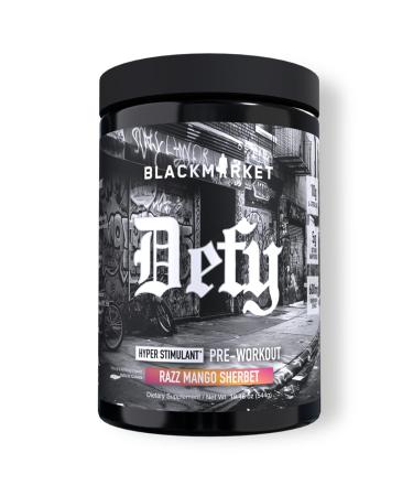 BLACKMARKET DEFY High-Stimulant Pre-Workout Powder | 450mg Caffeine Eria Jarensis Dendrobium L-Citrulline | Razz Mango Sherbet Flavor | Intense Energy Pump & Focus | 40/20 Servings Razz Mango Sherbert 1.13 Pound (Pack