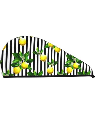 Soft Super Absorbent Lemon Striped Microfiber Hair Towel Wrap for Women - Quick Dry Coral Velvet for Long Curly & Thick Hair - Buy Online on GoSupps.com