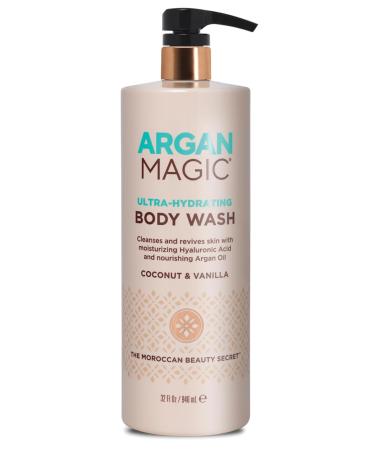 Argan Magic Ultra-Hydrating Body Wash with Hyaluronic Acid & Argan Oil - Cleanses Revives & Moisturizes | Made in USA Paraben Free Cruelty Free (32 oz)