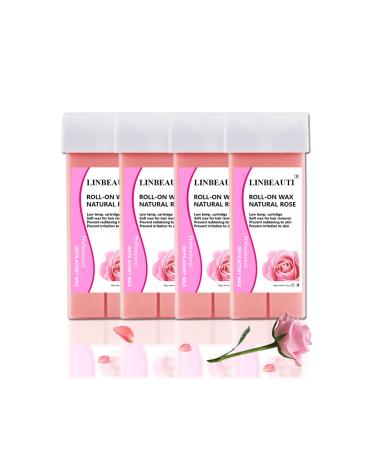 LINBEAUTI Rose Roll-On Wax refill 4 Pack of Hair Removal Wax Cartridge for wax heaters Roll on wax for hands legs and bikini