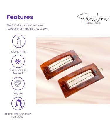 Parcelona French Rectangle Cut Out Brown Small Celluloid Acetate No Slip Grip Hair Clip Set - 2 Pack | Made in France - Buy Online on GoSupps.com
