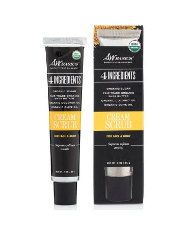 S.W. Basics Cream Scrub Exfoliator for Face and Body Hydrates and Smooths with Sugar Shea Butter Coconut and Olive Oils Organic and Cruelty Free 2.0 oz Cream Hydrating Face and Body Exfoliating Scrub