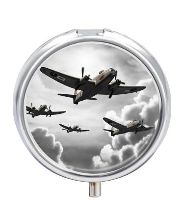 Pill Box Pill Case 3 Compartment Travel Pill Box World War Printing Small Pill Box Portable Medicine Pill Case Pill Organizer for Purse & Pocket for Travel Handbag (Round)